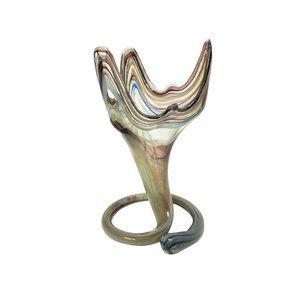 Vintage Sooner Art Glass Triangle Shaped Flared Vase with Coiled Base